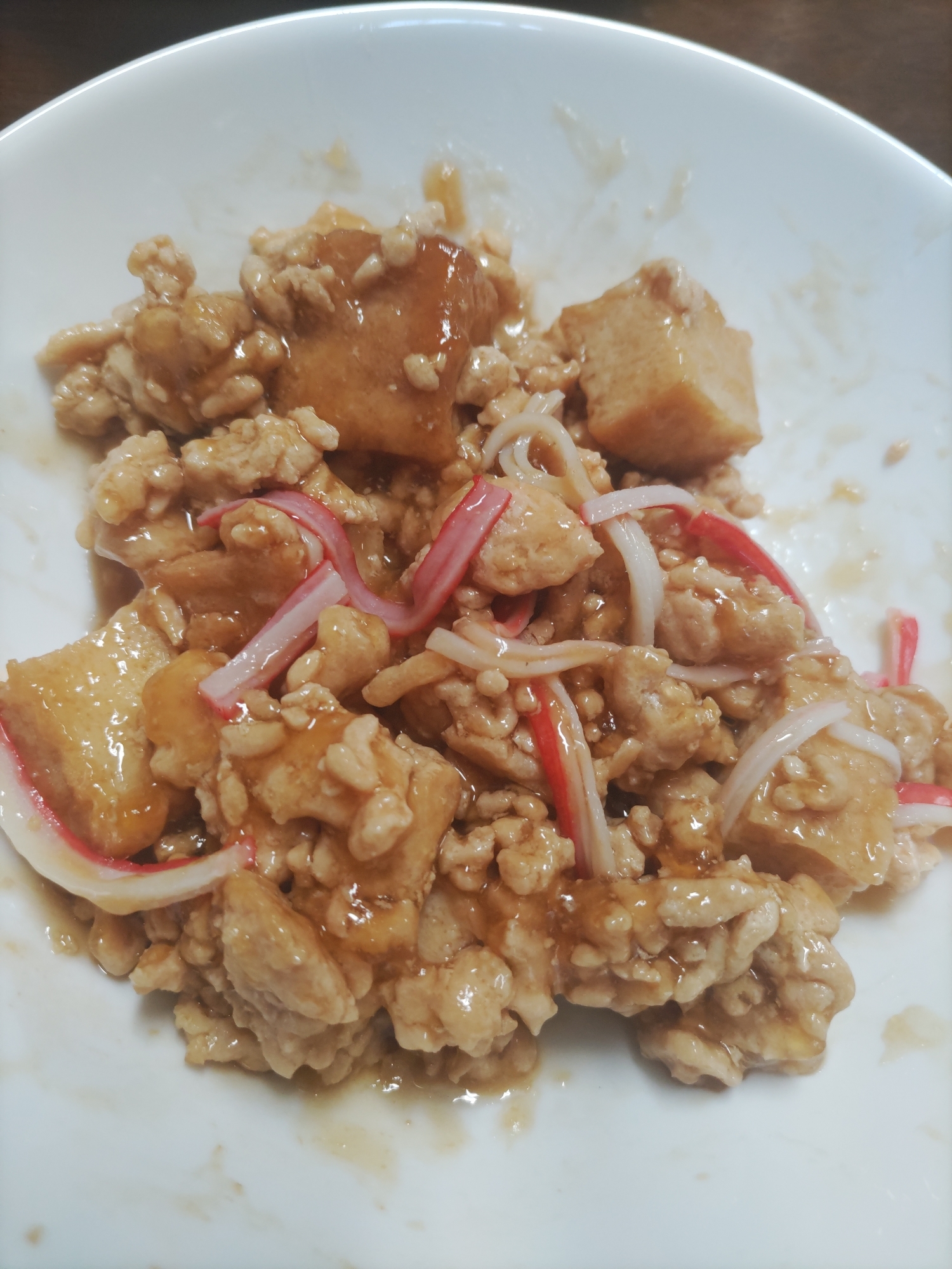 厚揚げとカニカマとひき肉のとろとろ煮