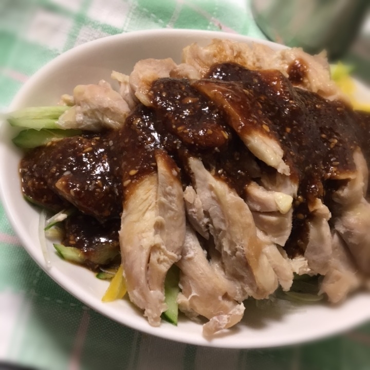 レンジで簡単!味噌だれバンバンジー!