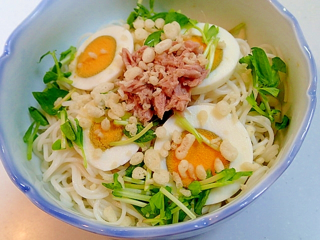 白だしで 豆苗とゆで卵とツナのそうめん レシピ 作り方 By ぷ みぃまま 楽天レシピ