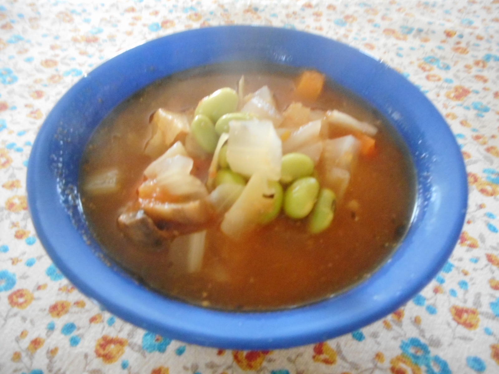 キャベツとカボチャと枝豆の具沢山スープ