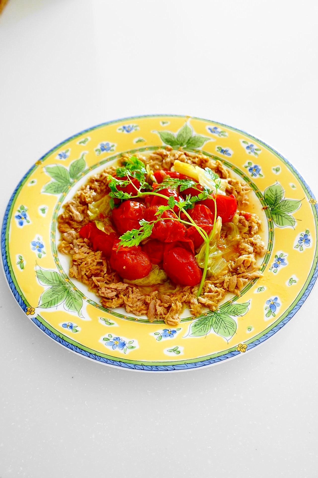 アッという間に出来!ミニトマトとレタスのカレー蒸し