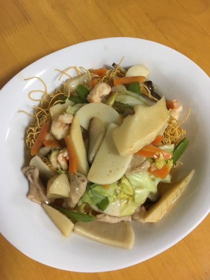 簡単★生姜が香る★豚肉とたっぷり野菜の皿うどん