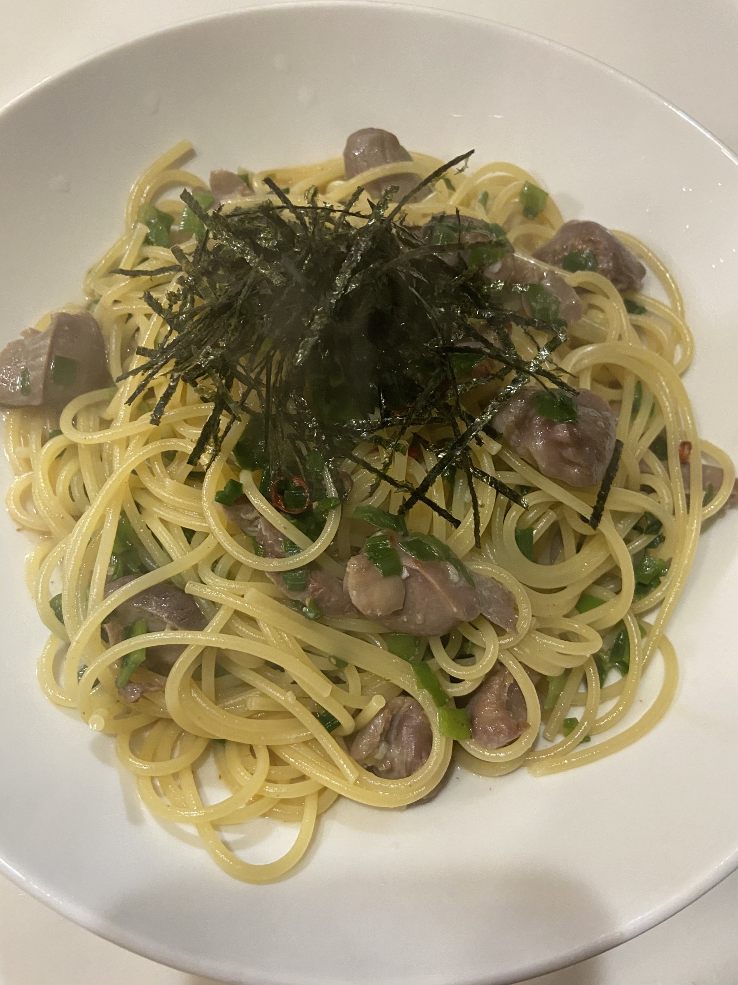 砂肝とねぎの和風パスタ