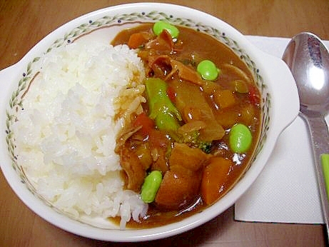 ベーコンと枝豆のカレーライス