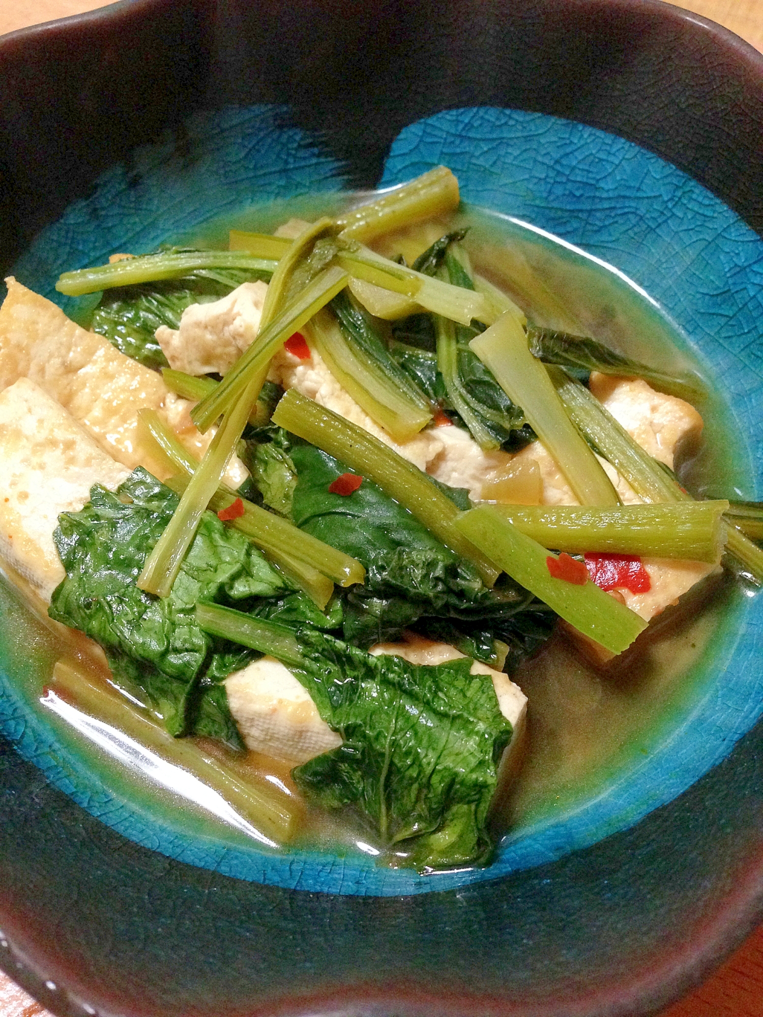 カレー風味が食欲そそる⭐︎豆腐と小松菜の煮物