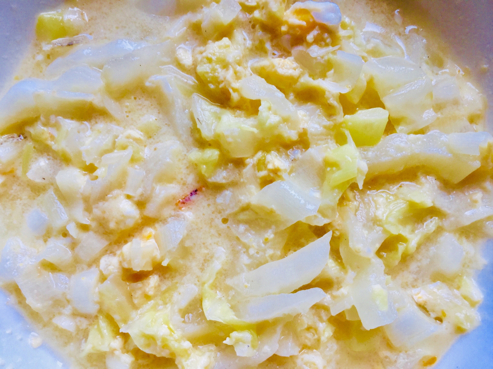 レンジで作る ネギと白菜の卵とじスープ