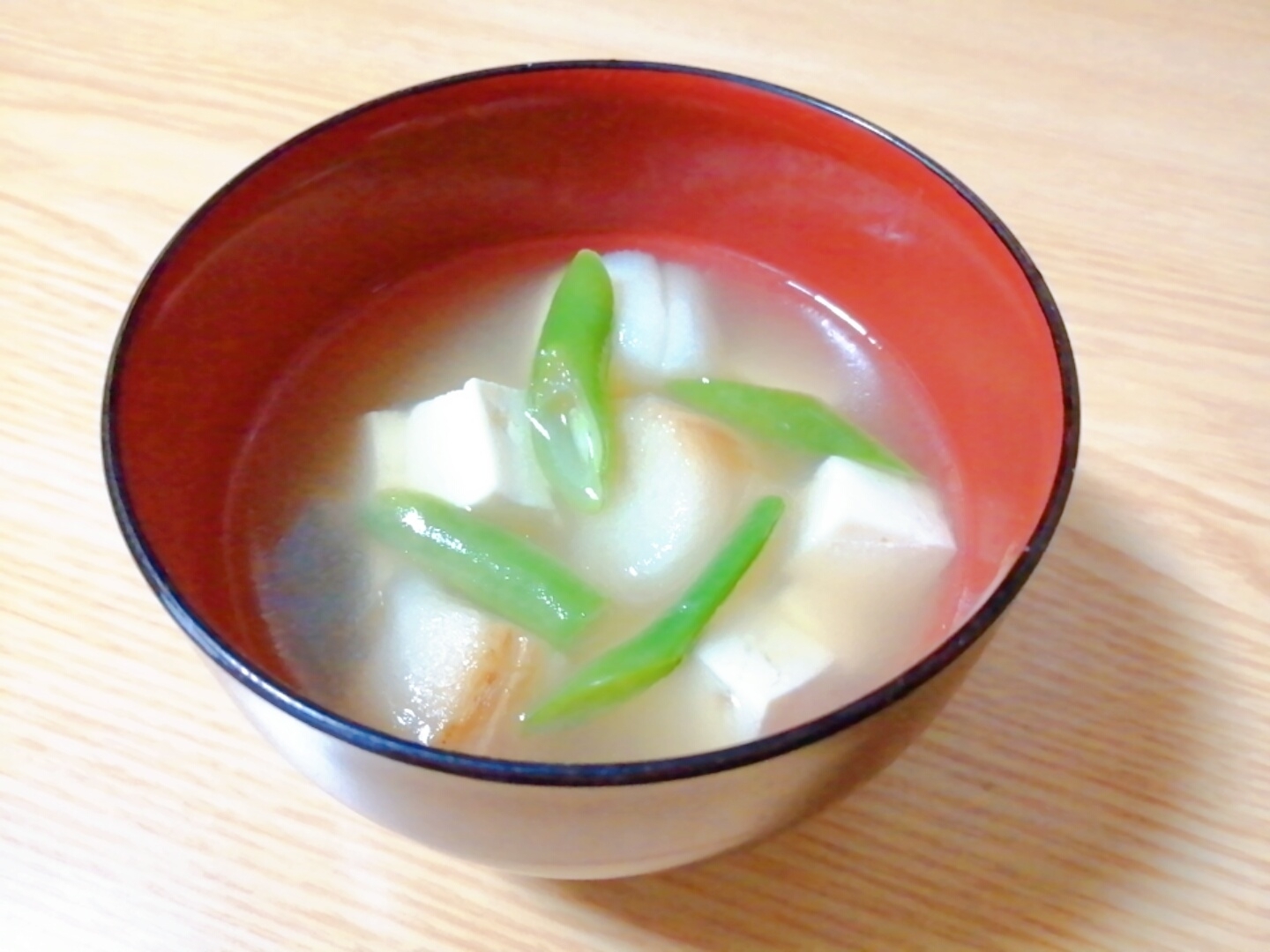 豆腐といんげんと麩の中華スープ