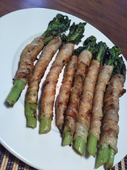 梅風味・菜の花の豚肉巻き炒め