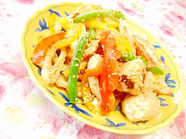 ❤鶏団子と竹輪と彩り野菜のオイマヨ炒め❤