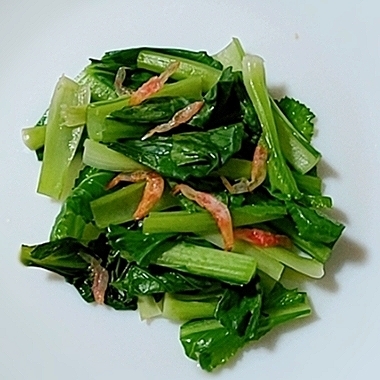 小松菜と桜エビのごま油炒め