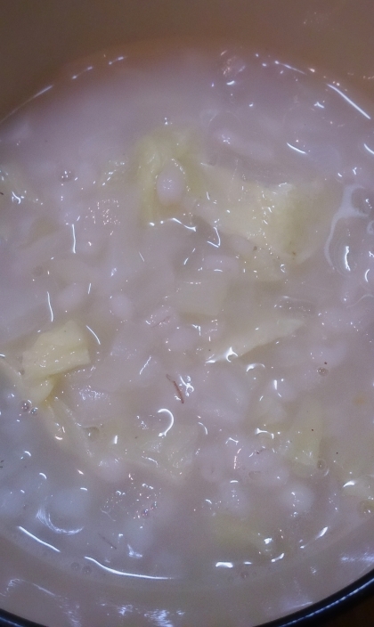 白菜と玉ねぎのもち麦スープ