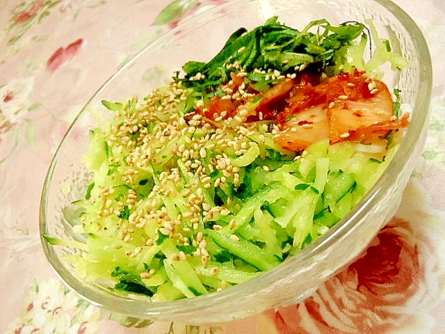 ❤胡瓜とキムチと大葉のサラダ素麺❤