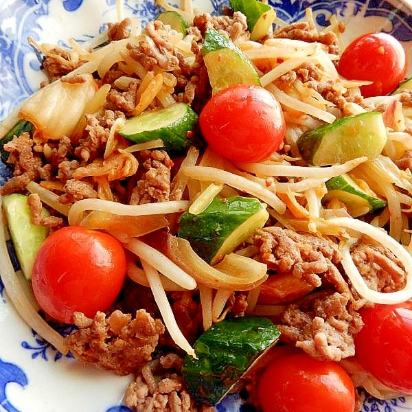 +キムチの焼き肉のタレで５分！？もやし&合挽き炒め