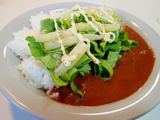 サラダ菜とホワイトアスパラのペパマヨカレー