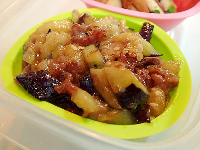 お弁当のおかず　豚ロースと茄子の白だし炒め