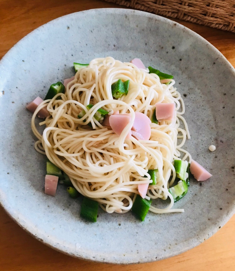 オクラと魚ニソのそうめんチャンプルー