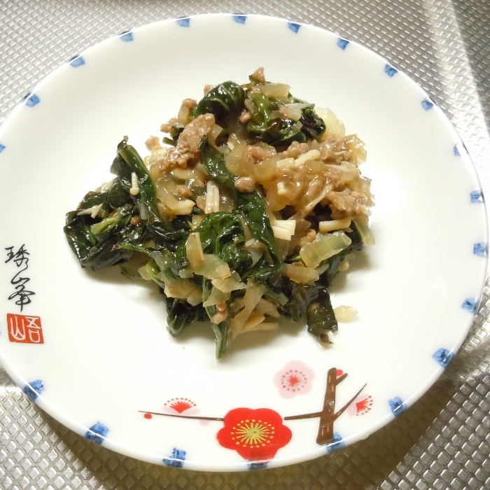 健康野菜 サツマイモの葉のひき肉炒め レシピ 作り方 By 紫君子蘭 楽天レシピ