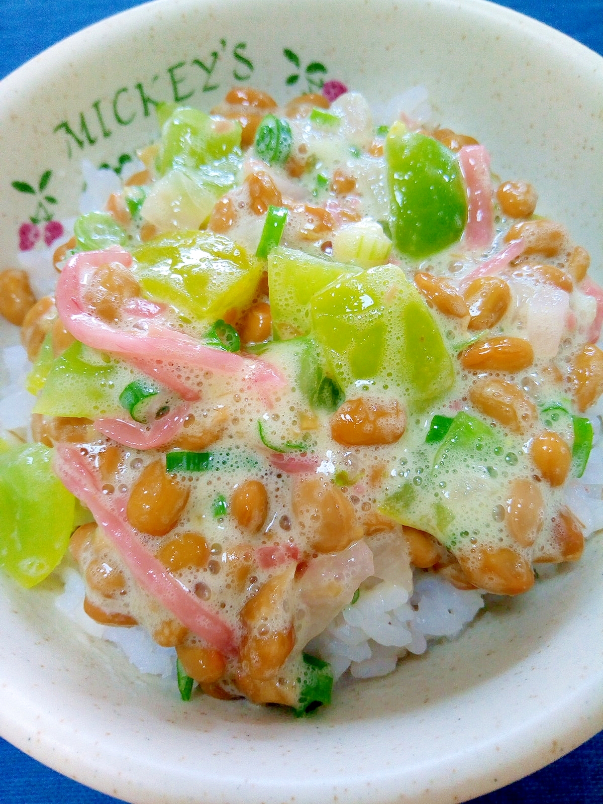 納豆の食べ方-紅生姜＆ミニトマト♪