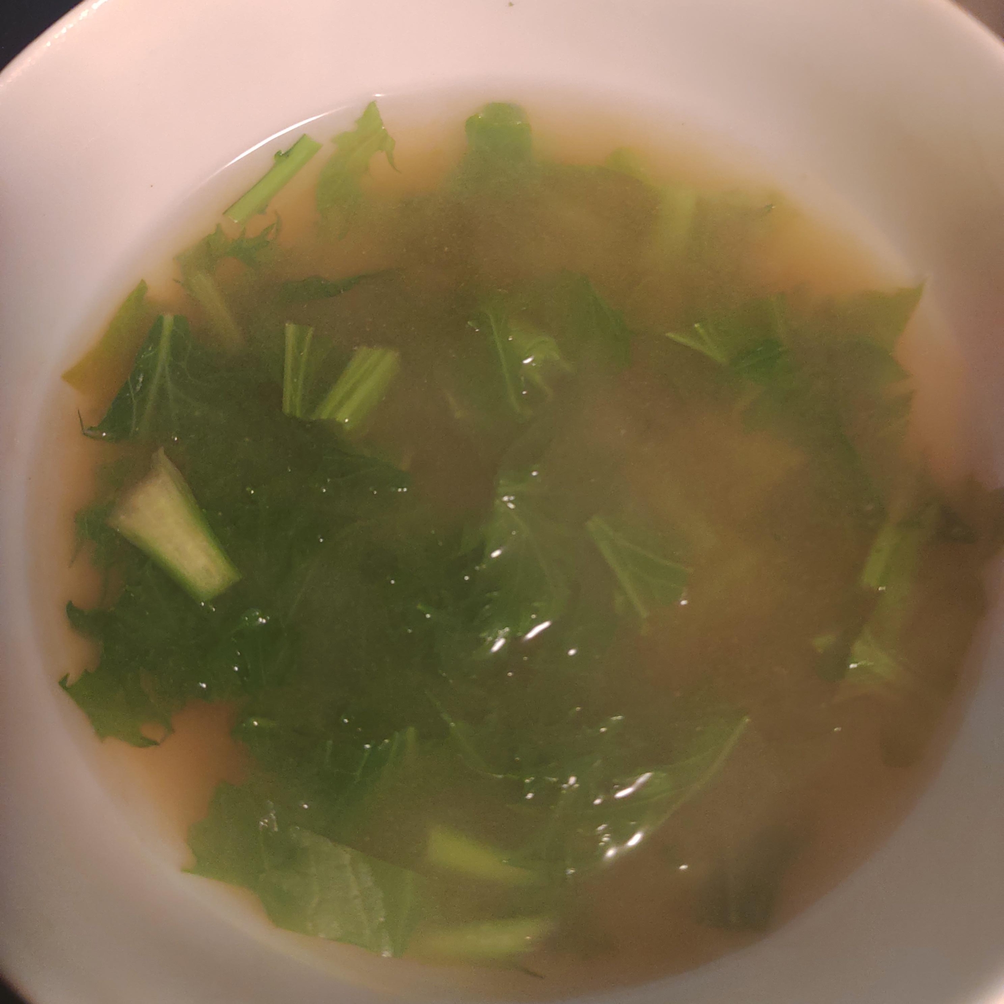 わさび菜、カブの葉の味噌汁