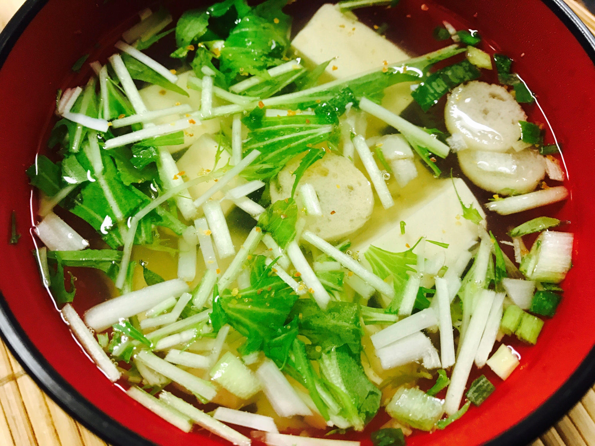 インスタントで！水菜と豆腐のお吸い物