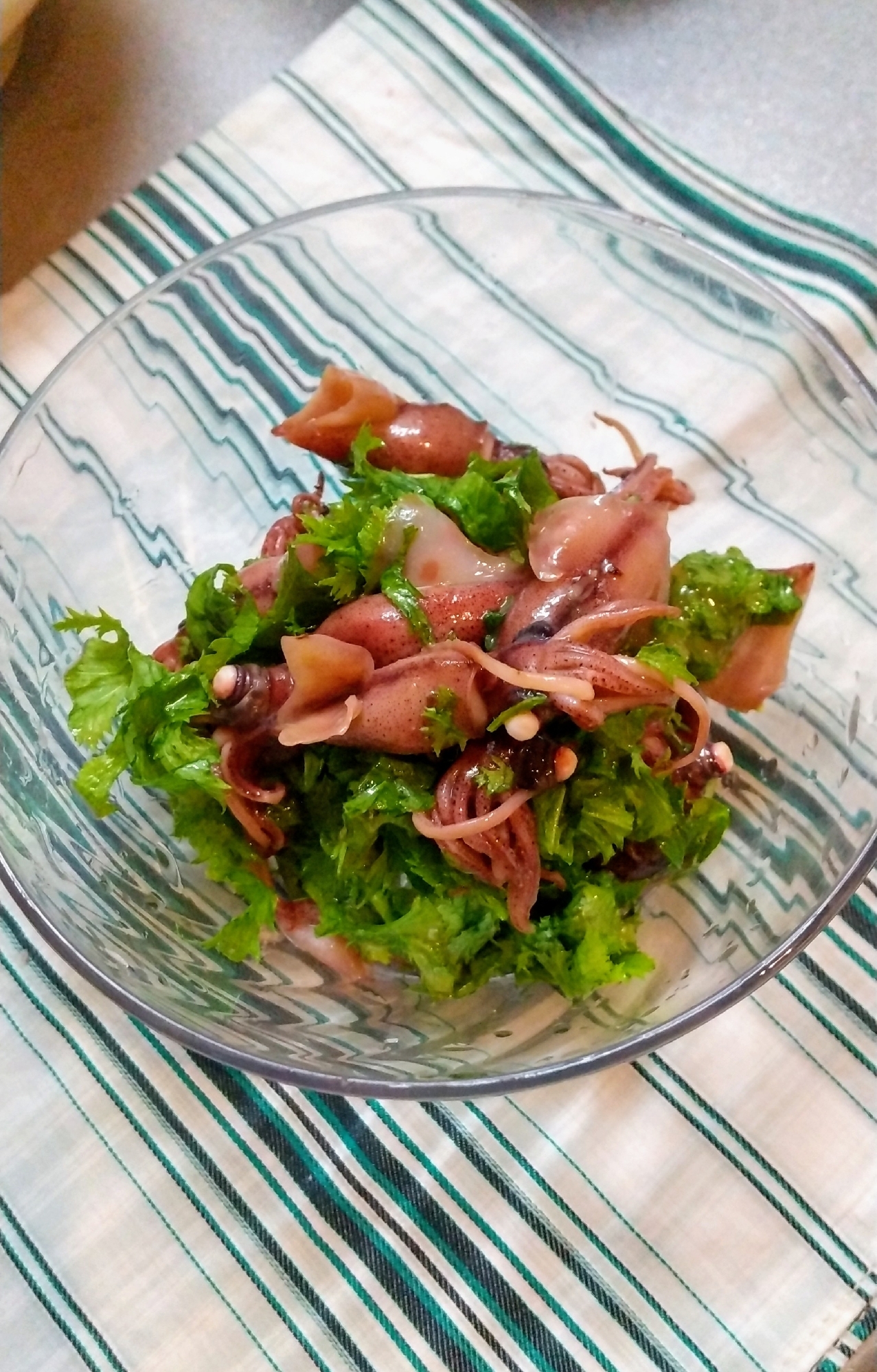 わさび菜とホタルイカのにんにく酢味噌和え♪