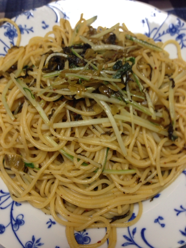 めんたい高菜と水菜のスパゲッティ