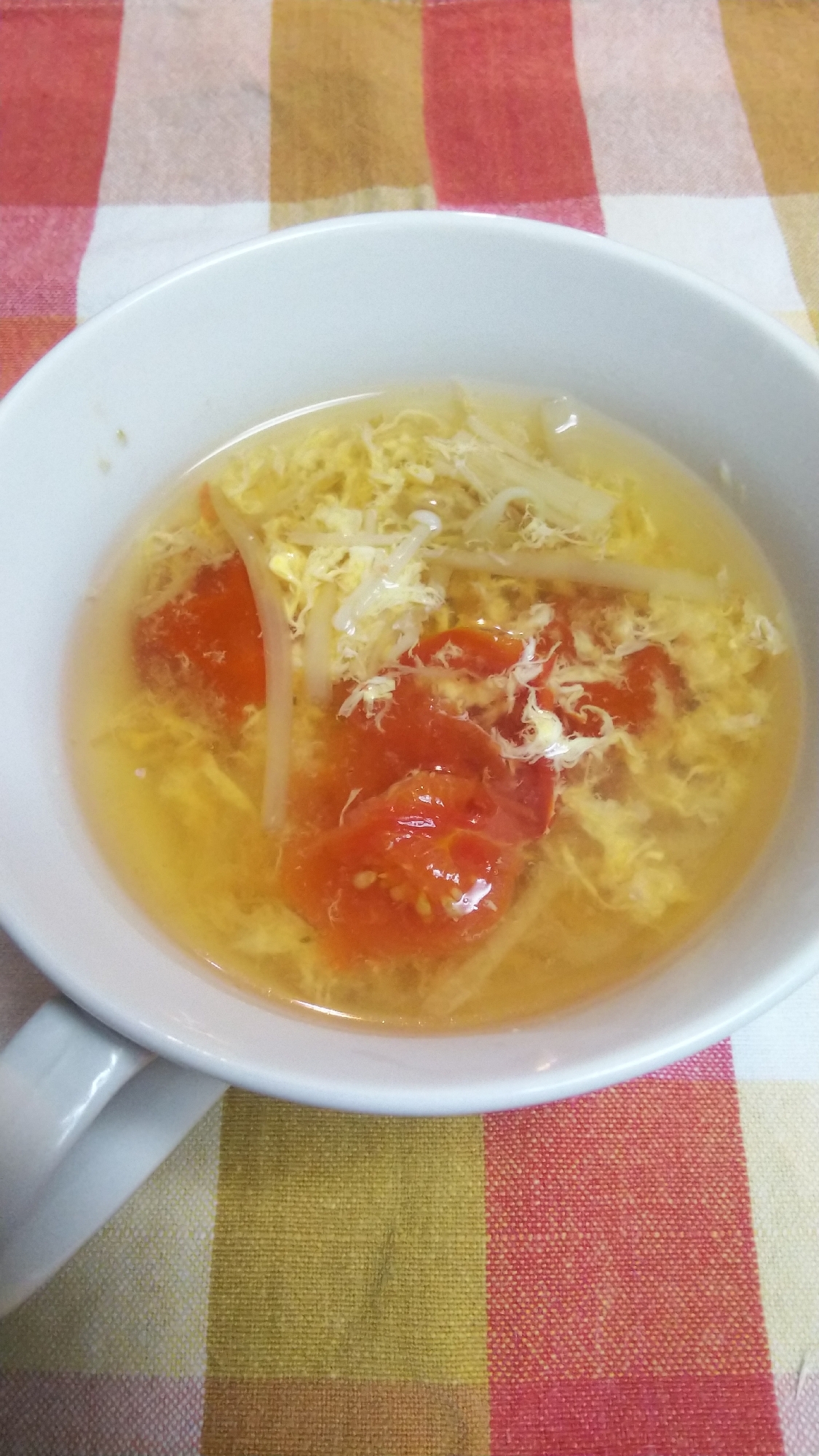 優しい味☆ミニトマトと卵のコンソメスープ