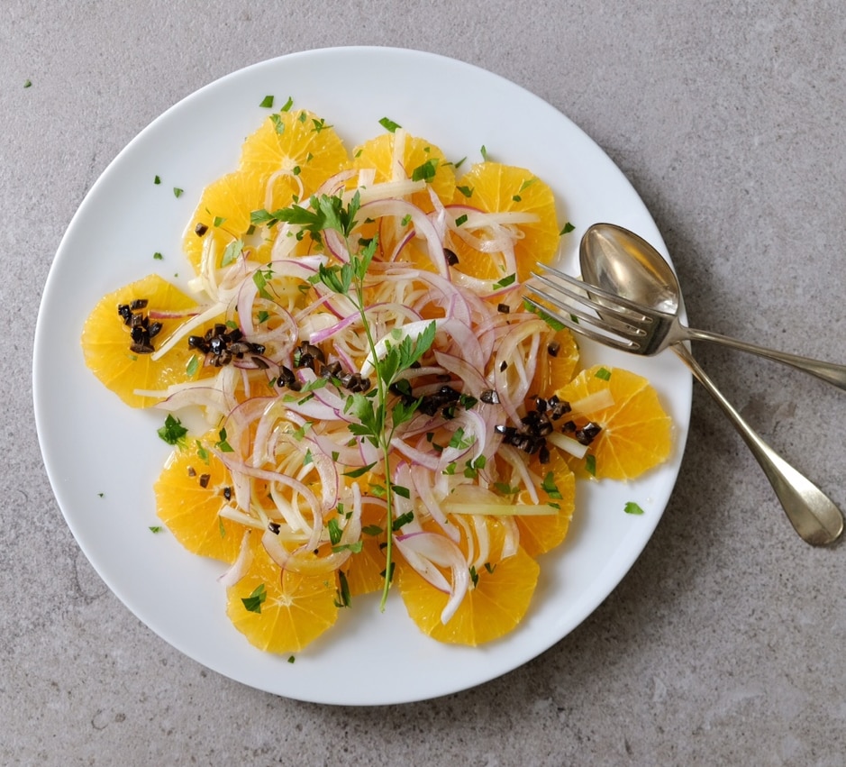 エビのシトラスマリネ、グリルオニオンとオレンジのサラダのレシピ