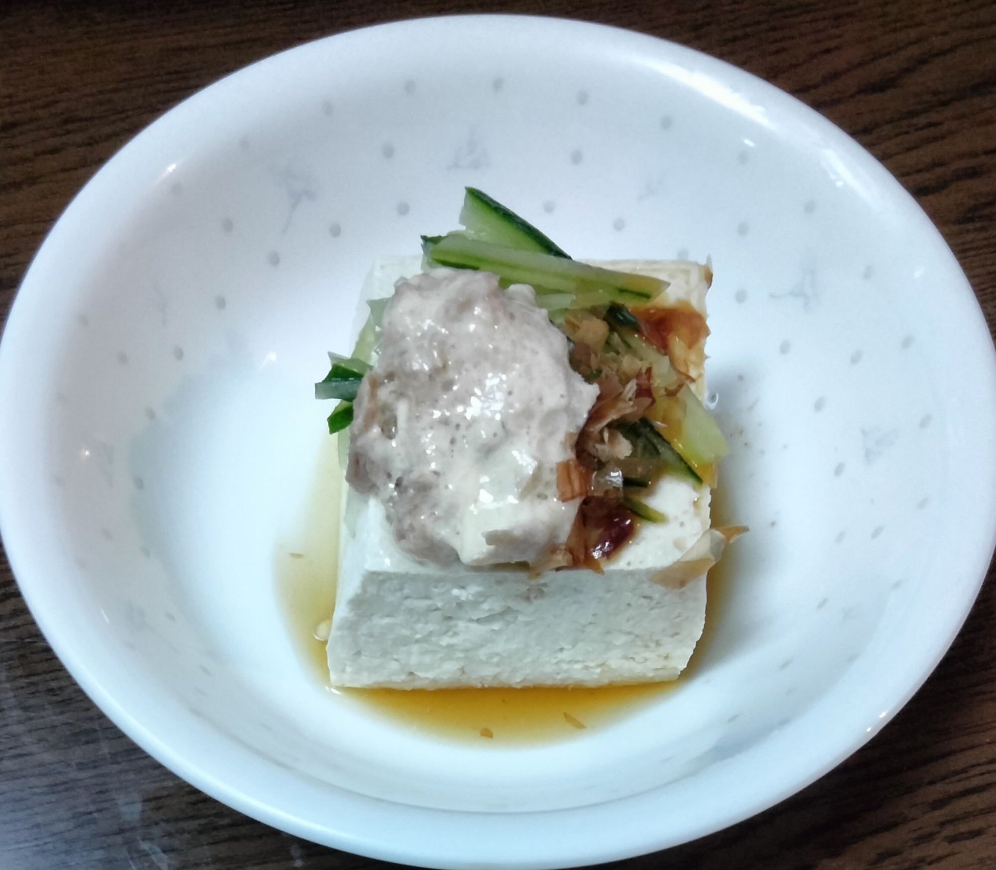 冷奴アレンジ きゅうり千切り&ツナマヨ