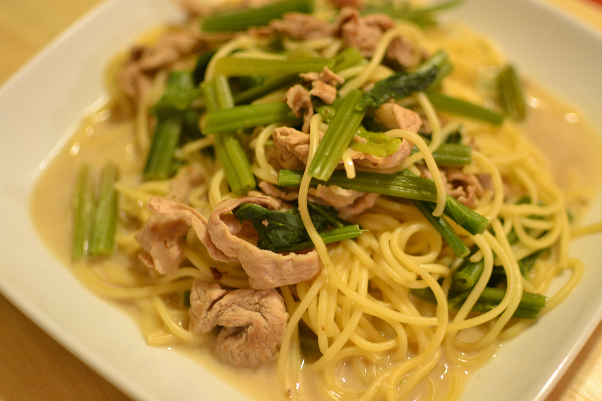 ほうれん草と豚肉のカンタン♪生クリームパスタ