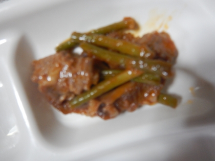ガッツり　牛肉とにんにくの芽のオイスターソース炒め