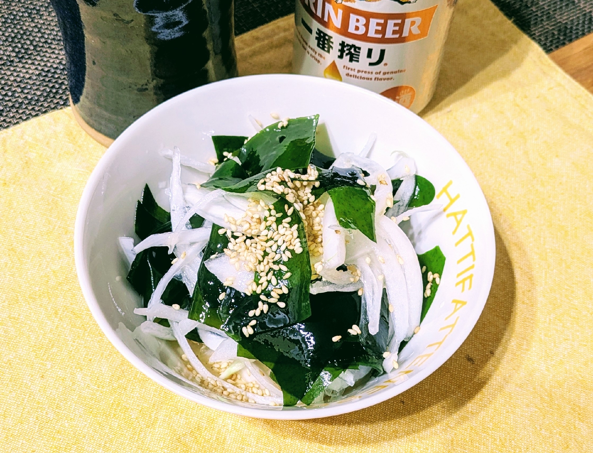 新玉ねぎと新ワカメのポン酢あえ