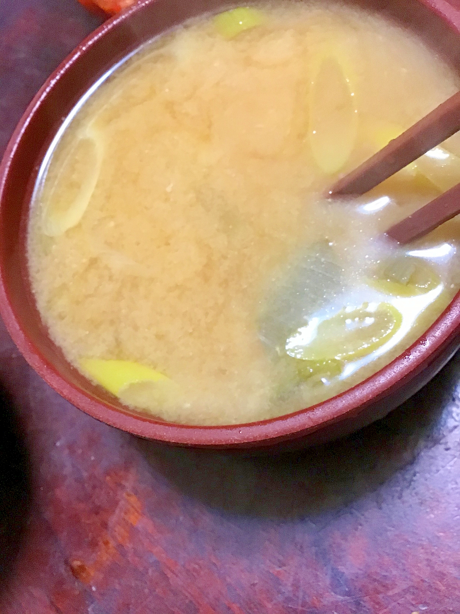 下仁田葱の味噌汁（酒粕入り）