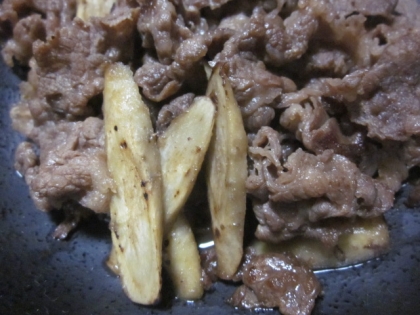 九条葱乗せ✨牛蒡＆牛肉の甘辛炒め