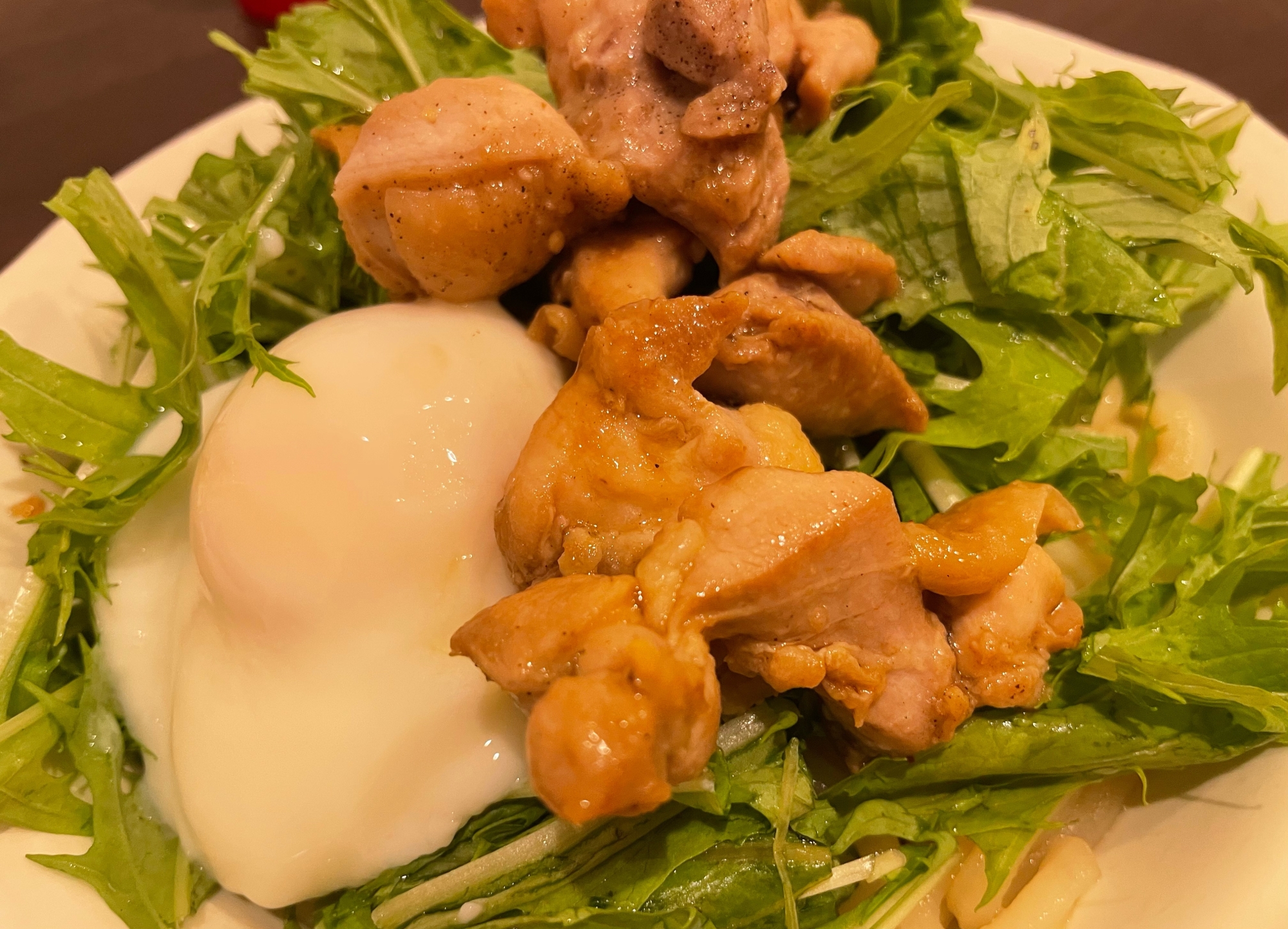 水菜と卵と鶏ももうどん