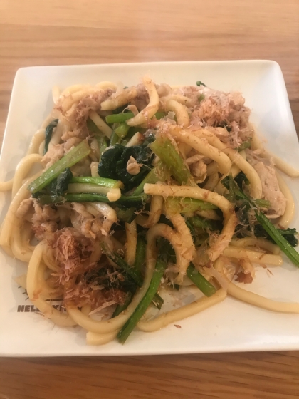 小松菜と豚肉の焼うどん(^^)