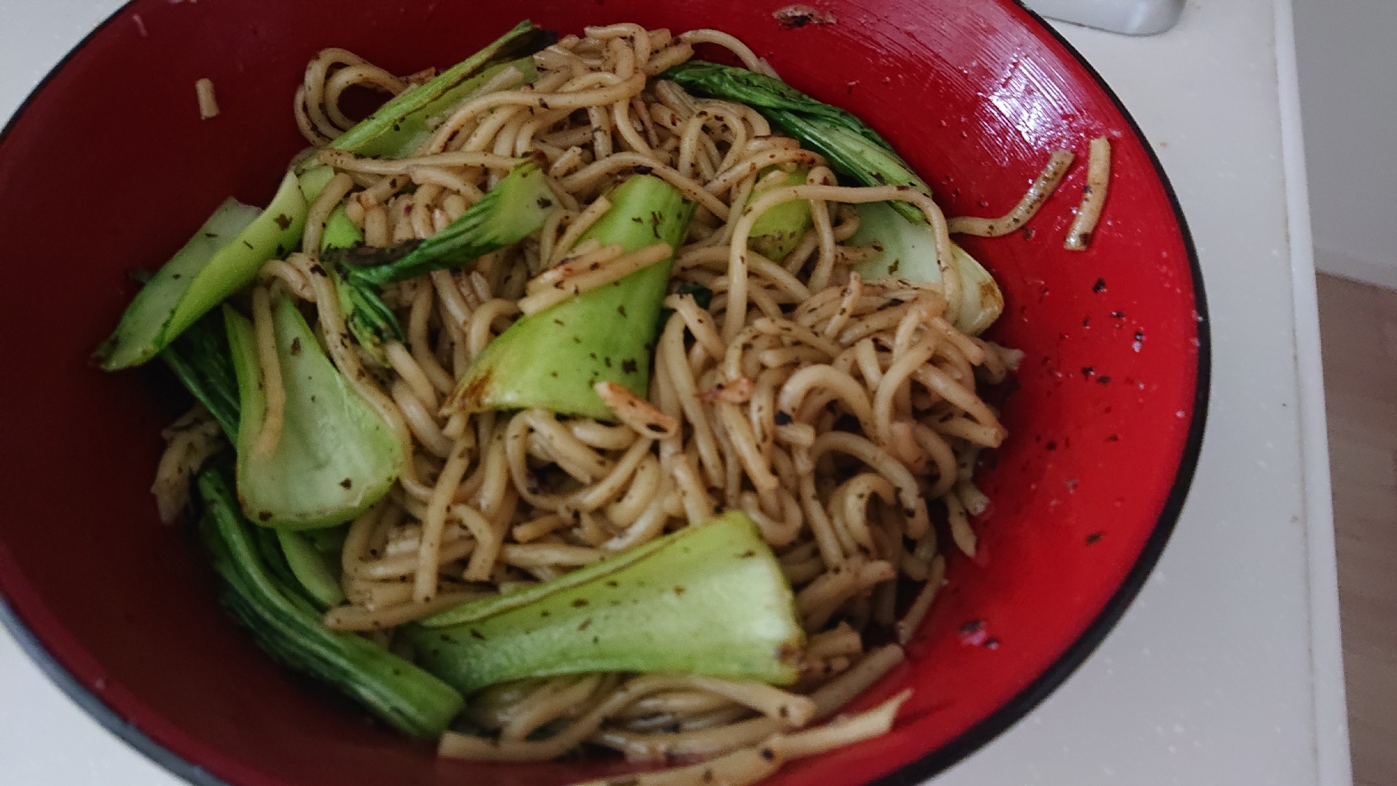 チンゲン菜のゆかり焼きそば