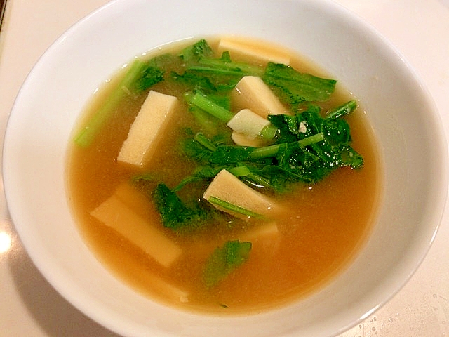 ビタミンたっぷり補給☆大根葉と高野豆腐の味噌汁