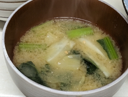 小松菜とキャベツと栄養的なお味噌汁美味しくいただきました(*^^*)