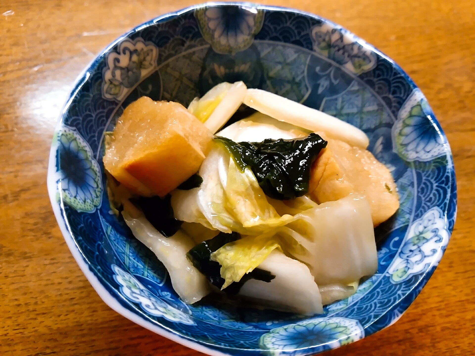 生わかめと白菜と麩の三杯酢