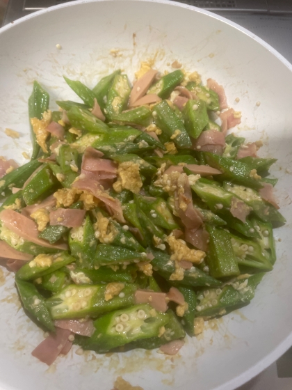 オクラレシピ！　オクラチャンプル（オクラの卵あえ）