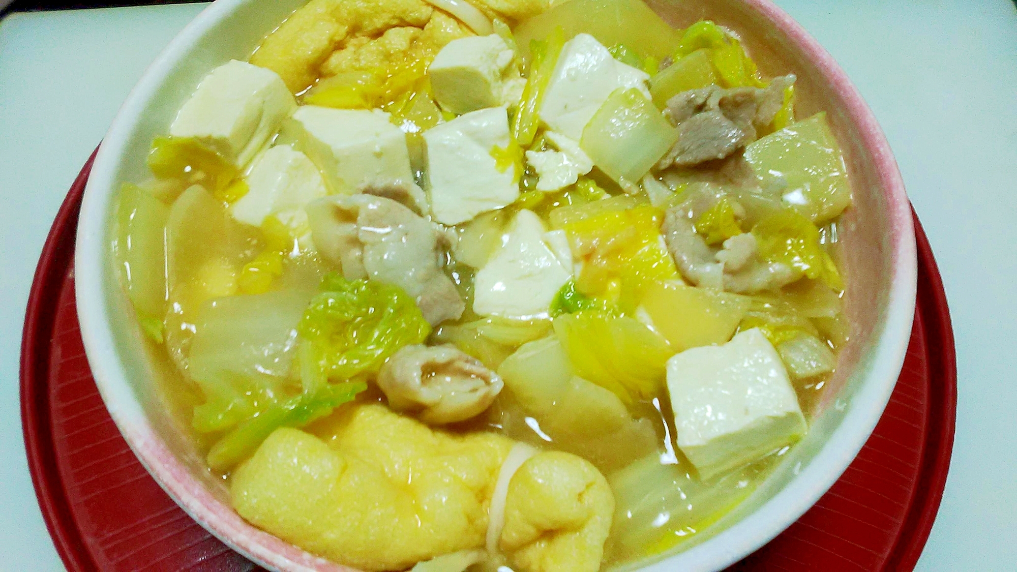 豆腐と白菜、大根豚バラ煮物　餅巾着入り