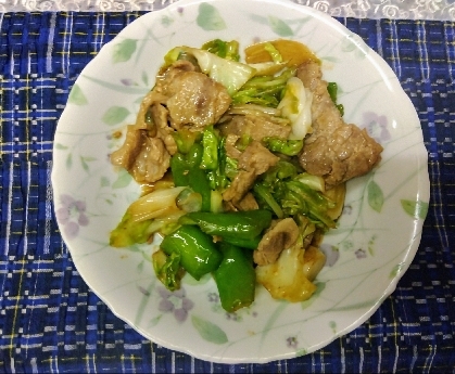 ピーマンとキャベツと長ネギと豚肉の炒め物⭐