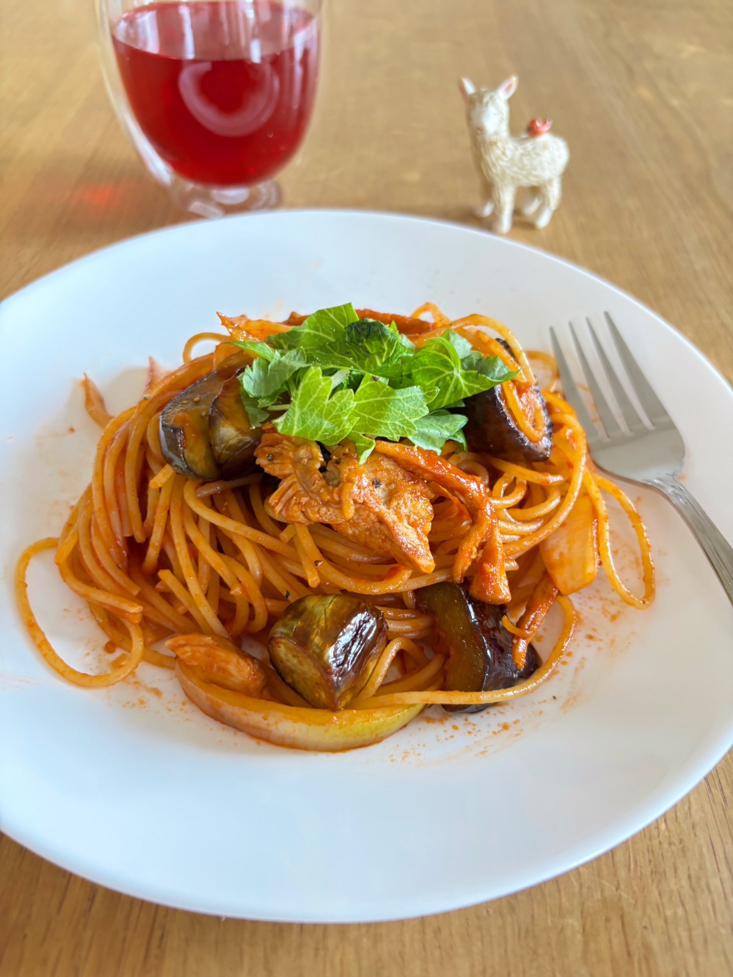 ナスとササミのトマトパスタ♪