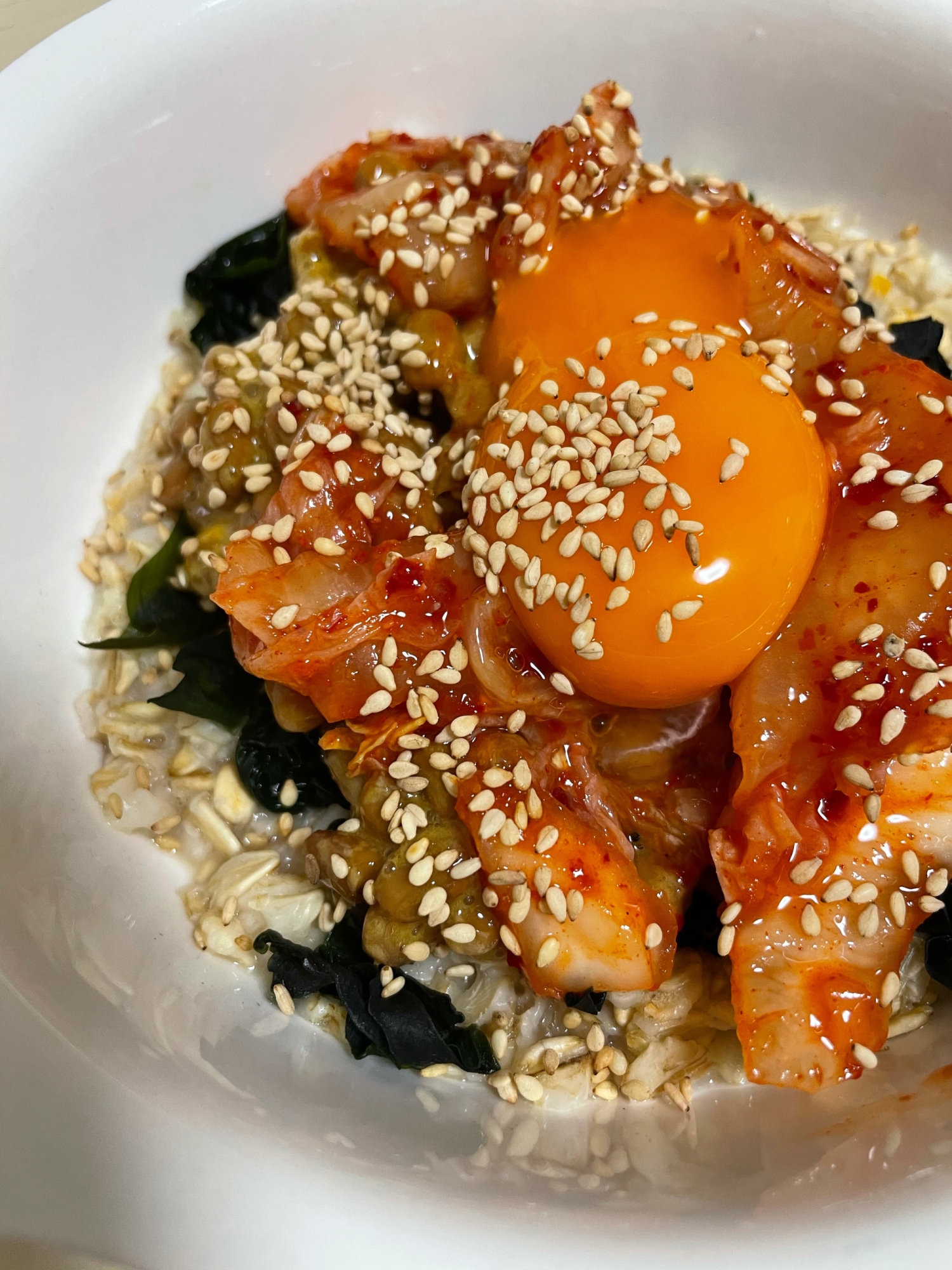 オートミールの納豆キムチ飯
