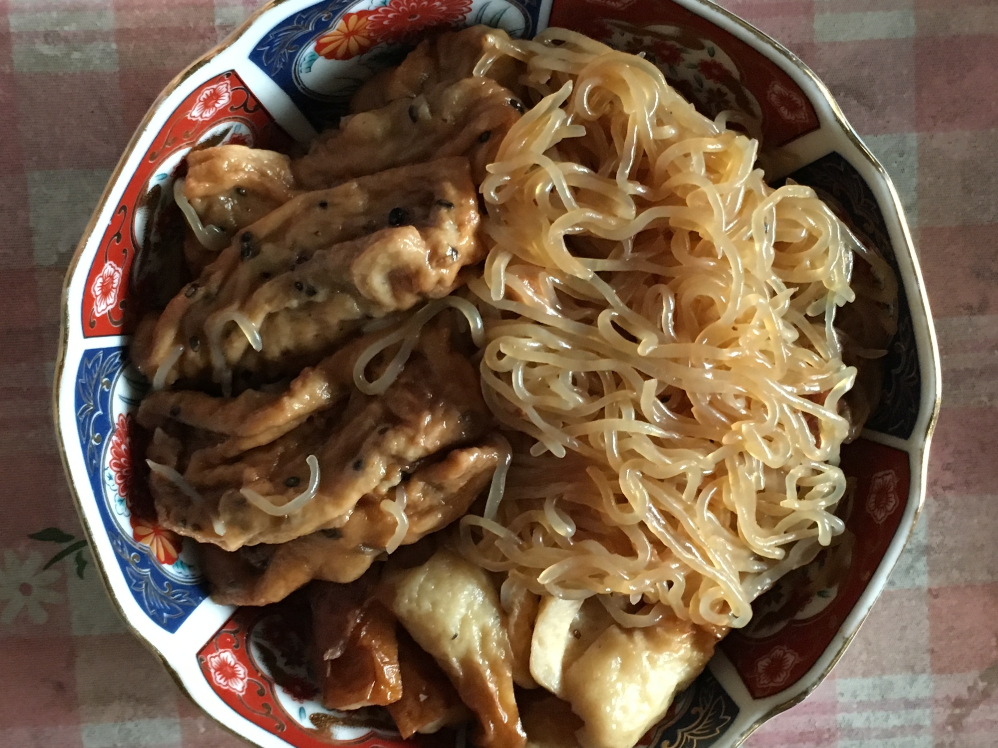 ごま生麩、ちくわ、しらたきの揚げ煮