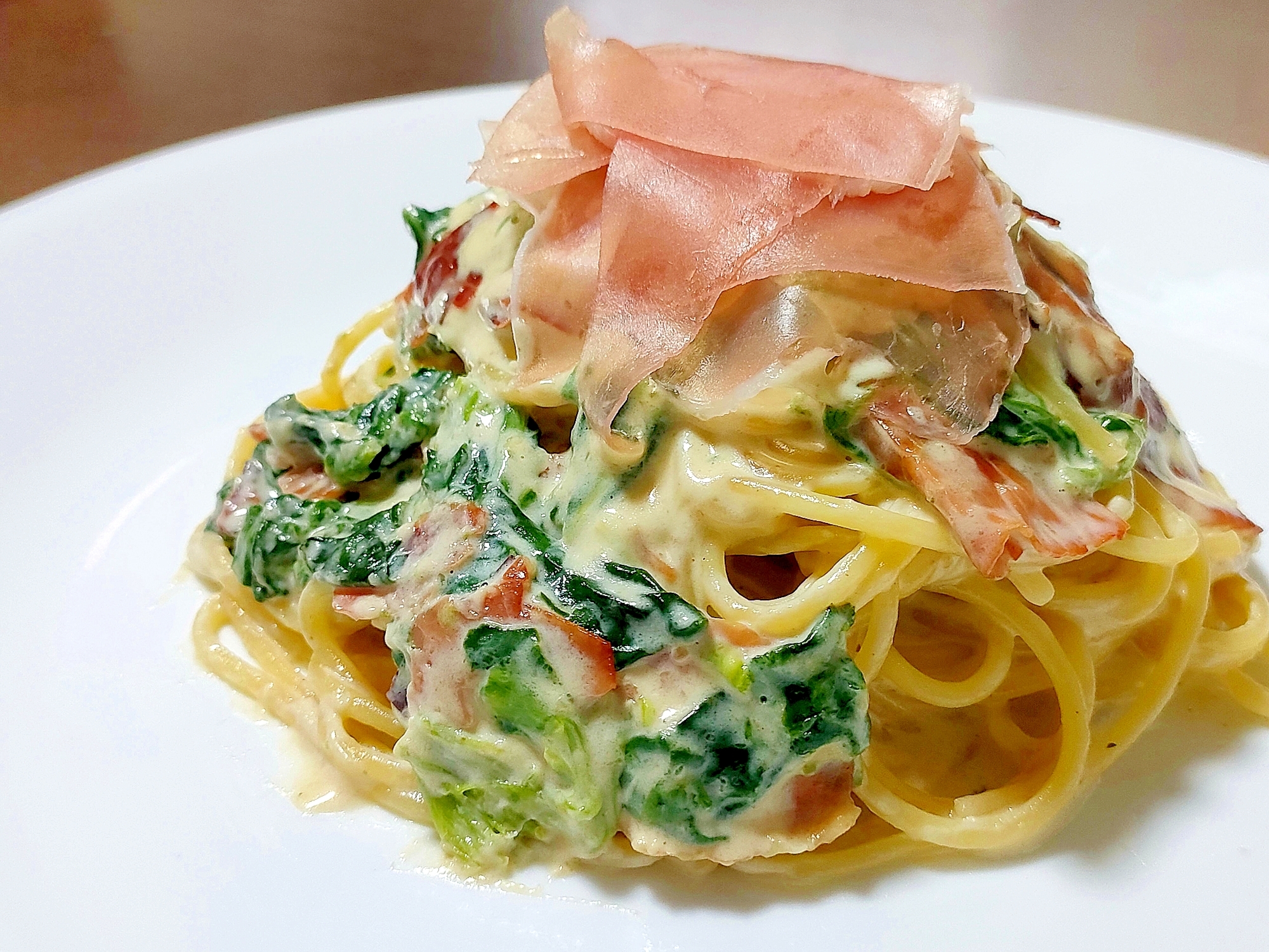 【試行錯誤の】生ハムとほうれん草のクリームパスタ