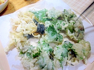 大葉牡蠣とえのきの天ぷら