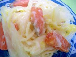 白菜と鮭のクリームスパゲティ