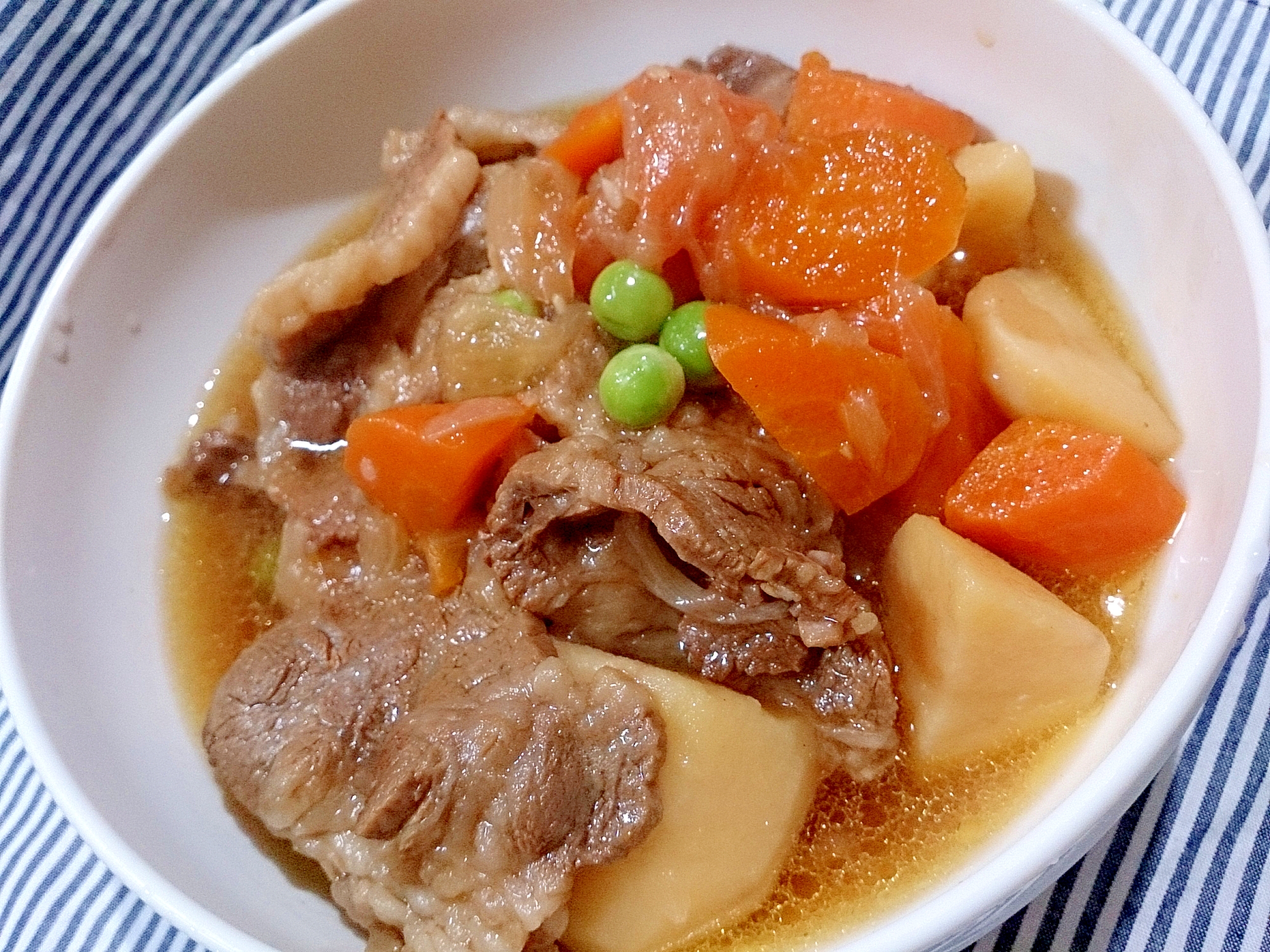 牛バラ焼き肉用カルビ肉と新じゃがの煮物(圧力鍋)